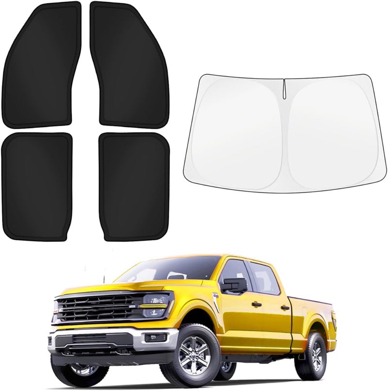 KUST Car Window Shades for Ford F-150 2021-2025 2026 (4-Door) Windshield Sun Shade Side Window Cover UV Block Privacy Protection F150 Accessories for Camping Blackout Rear Back Full Set 5PCS - Image 1